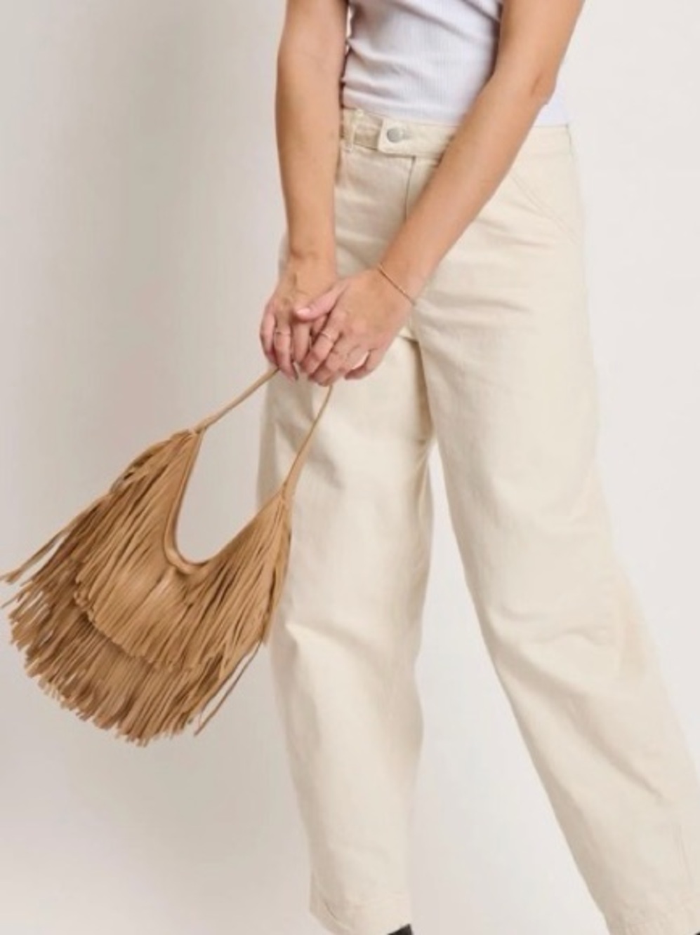 Moda Luxe Tan Fringed Hobo Shoulder Bag